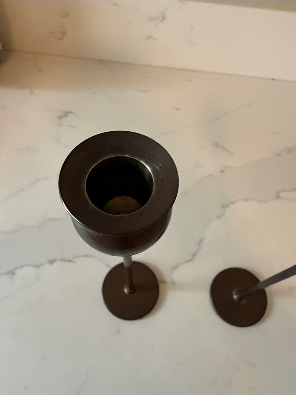 Mid Century Skultuna oxidized Brass Tulip Candle Holders Signed Set of 3 - Picture 6 of 7